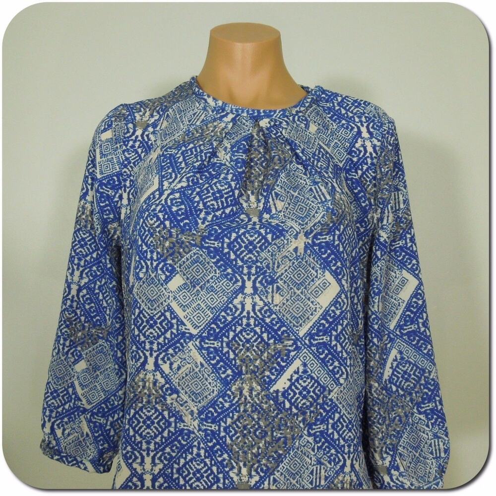 PIPERLIME Blouse XS Collection Womens Printed 3/4 Sleeves Pleated Front